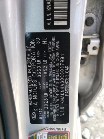 KNADN4A30C6067991 - 2012 KIA RIO EX SILVER photo 12