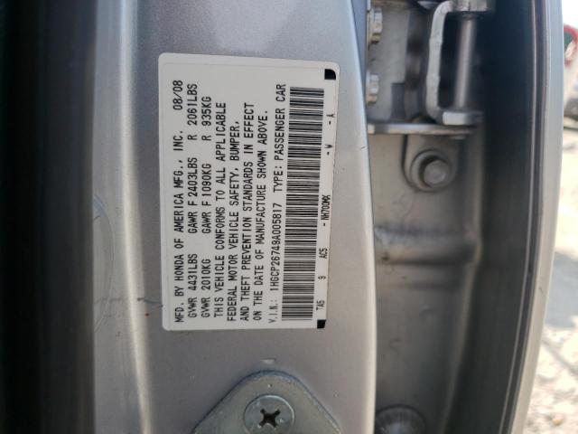 1HGCP26749A005817 - 2009 HONDA ACCORD EX GRAY photo 10