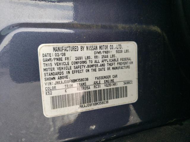 JNKAJ09FX8M358038 - 2008 INFINITI EX35 BASE Կապույտ լուսանկար 13