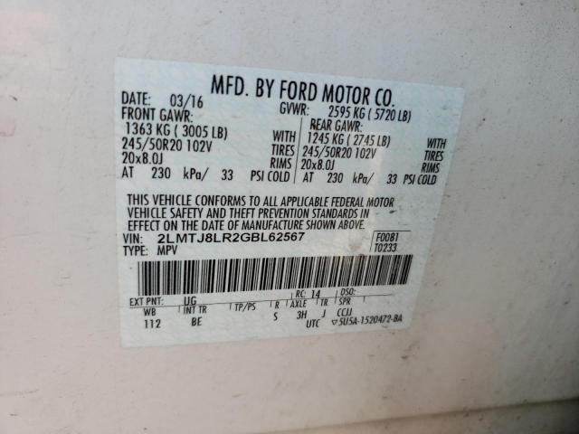 2LMTJ8LR2GBL62567 - 2016 LINCOLN MKX RESERVE 白色 照片 13