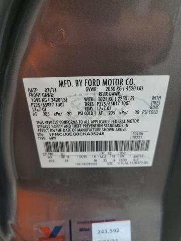 1FMCU0EG0CKA35245 - 2012 FORD ESCAPE LIMITED GRAY photo 13