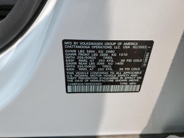 1V2BP2CA1NC522340 - 2022 VOLKSWAGEN ATLAS SEL WHITE photo 13
