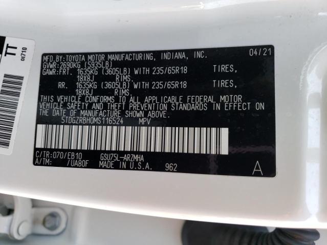 5TDGZRBH0MS116524 - 2021 TOYOTA HIGHLANDER XLE Blanco foto 13