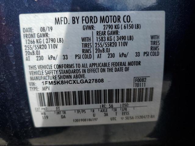 1FM5K8HCXLGA27808 - 2020 FORD EXPLORER PLATINUM BLUE photo 13