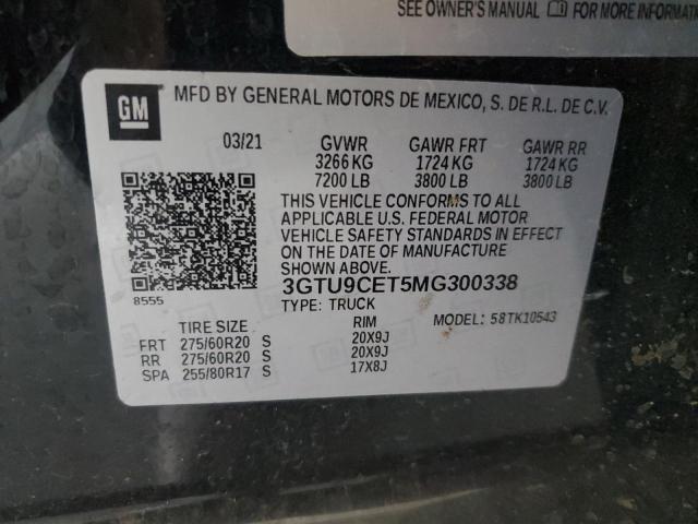 3GTU9CET5MG300338 - 2021 GMC SIERRA K1500 ELEVATION BLACK photo 13