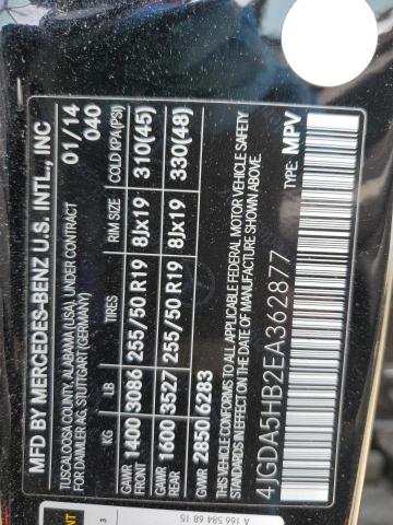 4JGDA5HB2EA362877 - 2014 MERCEDES-BENZ ML 350 4MATIC BLACK photo 13