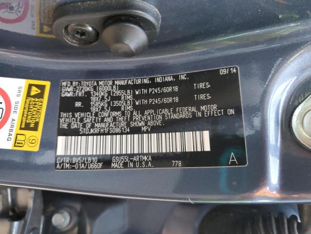 5TDJKRFH1FS086134 - 2015 TOYOTA HIGHLANDER XLE 蓝色 照片 13