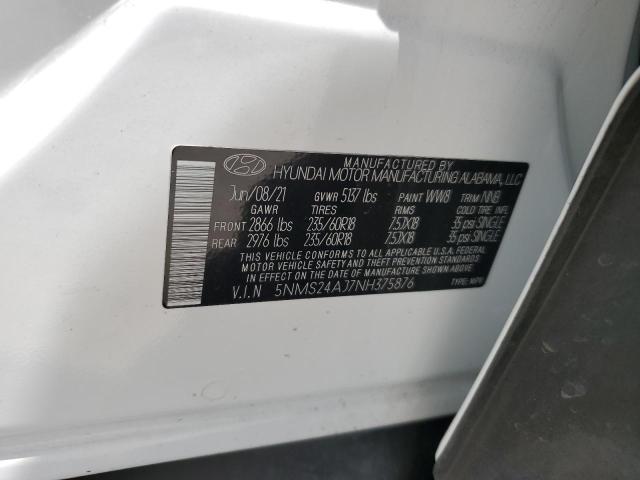 5NMS24AJ7NH375876 - 2022 HYUNDAI SANTA FE SEL WHITE photo 12