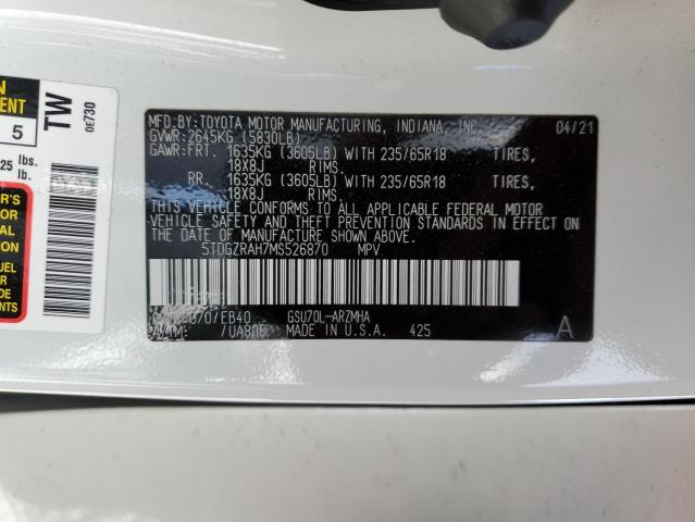 5TDGZRAH7MS526870 - 2021 TOYOTA HIGHLANDER XLE 白色 照片 14