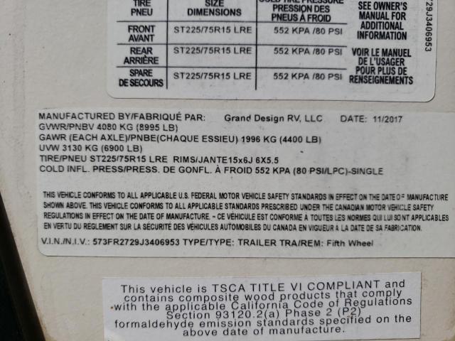 573FR2729J3406953 - 2018 GRAN REFLECTION TAN photo 10