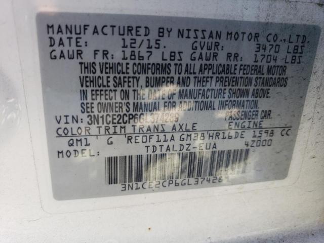 3N1CE2CP6GL374289 - 2016 NISSAN VERSA NOTE S WHITE photo 13