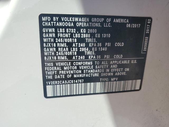 1V2ER2CA3JC514757 - 2018 VOLKSWAGEN ATLAS SEL Ağ foto 12