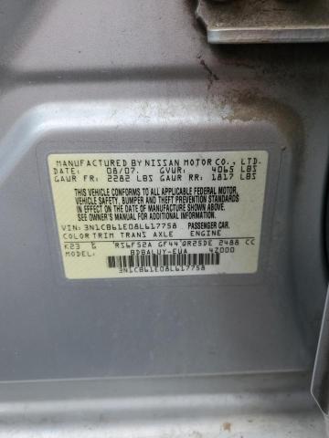 3N1CB61E08L617758 - 2008 NISSAN SENTRA SE-R SPEC V SILVER photo 12