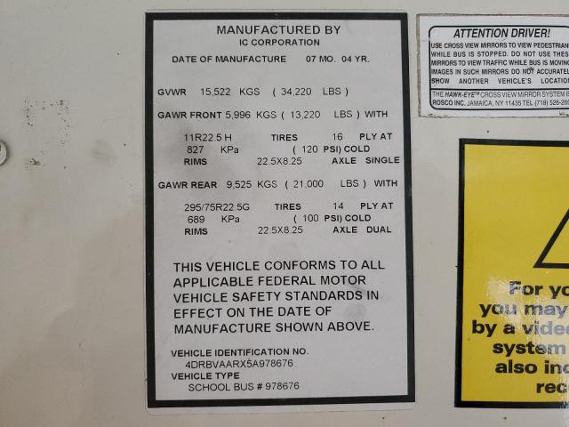 4DRBVAARX5A978676 - 2005 IC CORPORATION 3000 YELLOW photo 10