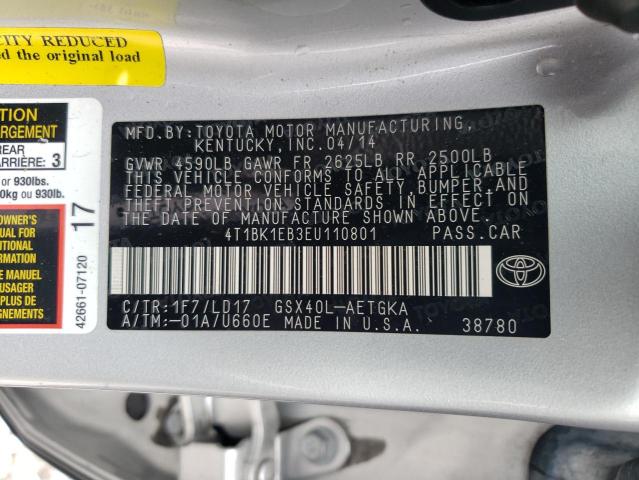 4T1BK1EB3EU110801 - 2014 TOYOTA AVALON BASE SILVER photo 13