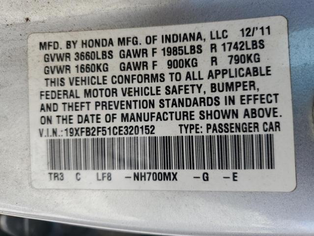 19XFB2F51CE320152 - 2012 HONDA CIVIC LX SILVER photo 12