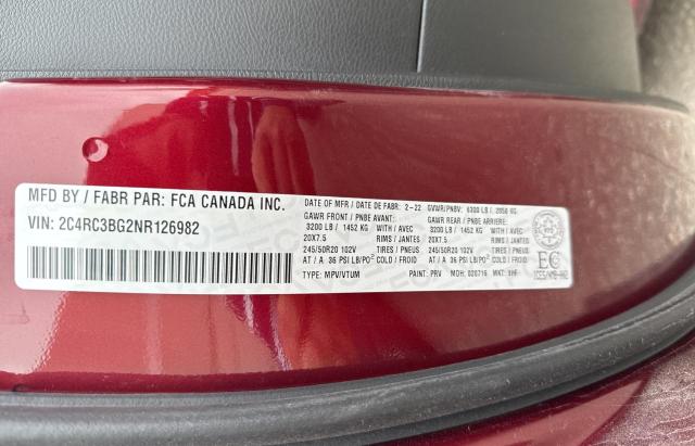 2C4RC3BG2NR126982 - 2022 CHRYSLER PACIFICA TOURING L RED photo 10
