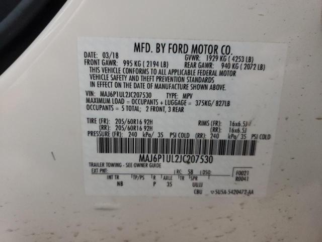 MAJ6P1UL2JC207530 - 2018 FORD ECOSPORT SE Biały zdjęcie 14