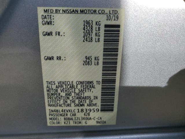 1N4BL4EVXLC183959 - 2020 NISSAN ALTIMA SL SILVER photo 12