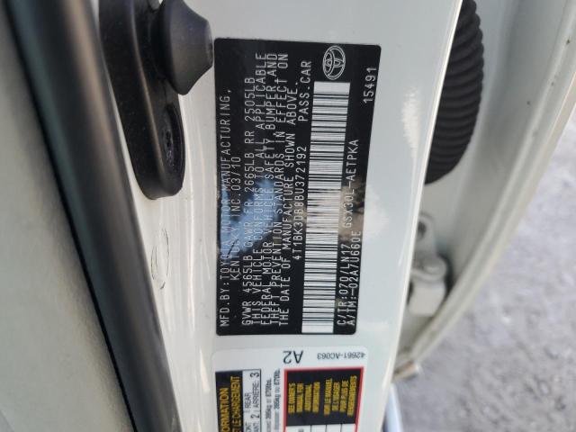 4T1BK3DB8BU372192 - 2011 TOYOTA AVALON BASE WHITE photo 12