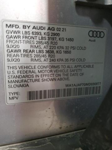 WA1AJAF70MD030877 - 2021 AUDI Q7 PREMIUM SILVER photo 13
