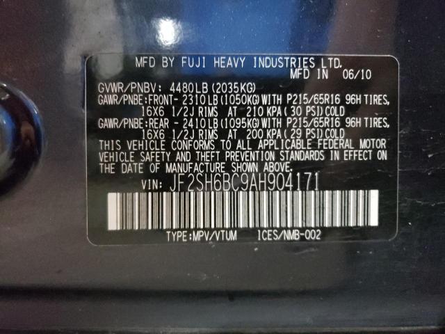 JF2SH6BC9AH904171 - 2010 SUBARU FORESTER XS Чорний фото 12