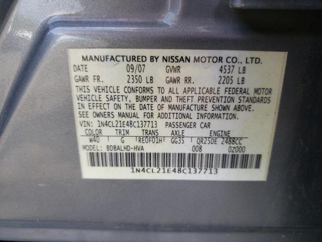 1N4CL21E48C137713 - 2008 NISSAN ALTIMA HYBRID SILVER photo 12