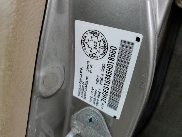 2HGES16345H018660 - 2005 HONDA CIVIC DX VP BEIGE photo 12