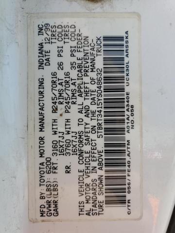 5TBRT3415YS048632 - 2000 TOYOTA TUNDRA ACCESS CAB WHITE photo 12