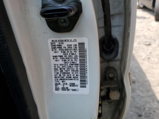 JN8DR09Y94W916733 - 2004 NISSAN PATHFINDER LE WHITE photo 12