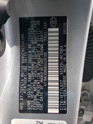 4T1BK3DB6BU428100 - 2011 TOYOTA AVALON BASE SILVER photo 12