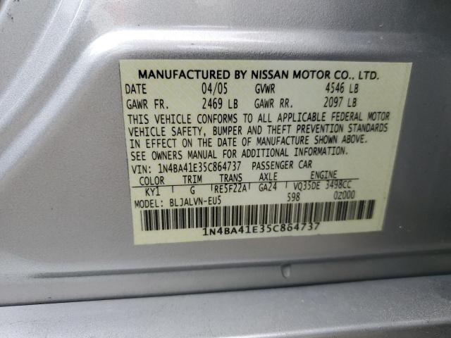 1N4BA41E35C864737 - 2005 NISSAN MAXIMA SE SILVER photo 12