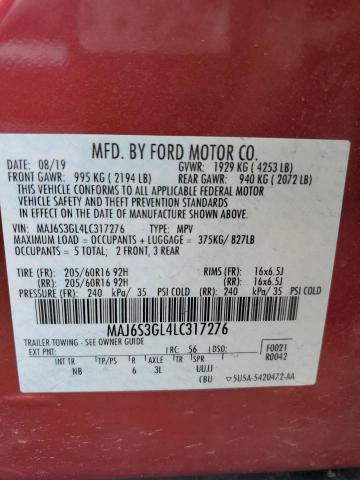 MAJ6S3GL4LC317276 - 2020 FORD ECOSPORT SE RED photo 13
