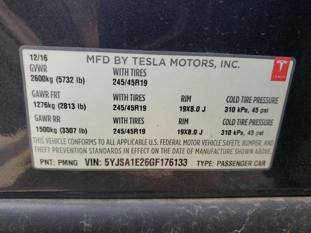 5YJSA1E26GF176133 - 2016 TESLA MODEL S ნაცრისფერი ფოტო 12