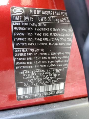 SALGV2EF5GA254342 - 2016 LAND ROVER RANGE ROVE AUTOBIOGRAPHY MAROON photo 14