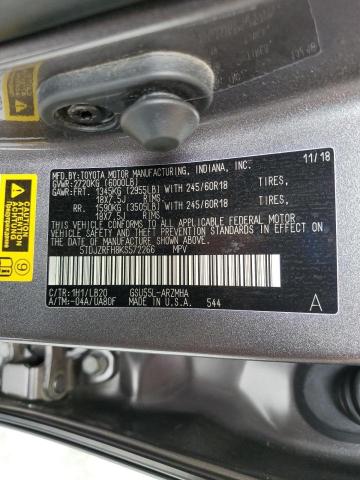 5TDJZRFH8KS572266 - 2019 TOYOTA HIGHLANDER SE GRAY photo 12