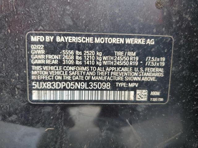 5UX83DP05N9L35098 - 2022 BMW X3 M40I BLACK photo 13
