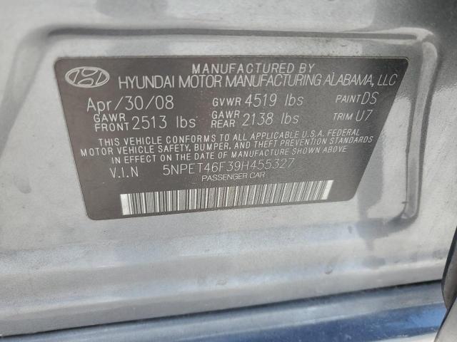 5NPET46F39H455327 - 2009 HYUNDAI SONATA GLS GRAY photo 12