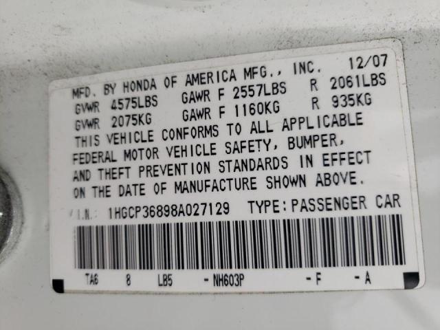 1HGCP36898A027129 - 2008 HONDA ACCORD EXL WHITE photo 13