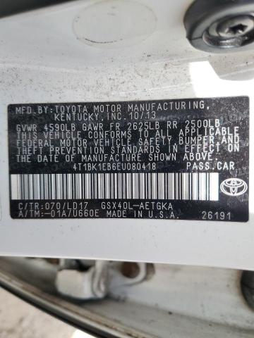 4T1BK1EB6EU080418 - 2014 TOYOTA AVALON BASE WHITE photo 12