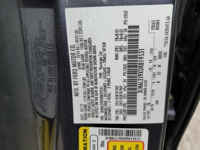 3LN6L2J9XDR819531 - 2013 LINCOLN MKZ BLACK photo 12