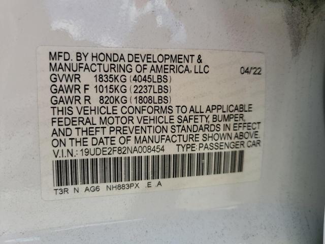 19UDE2F82NA008454 - 2022 ACURA ILX PREMIUM A-SPEC WHITE photo 12