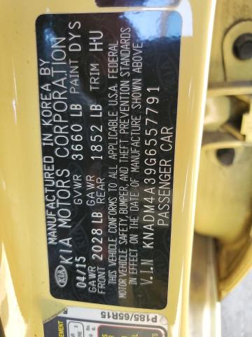 KNADM4A39G6557791 - 2016 KIA RIO LX YELLOW photo 12