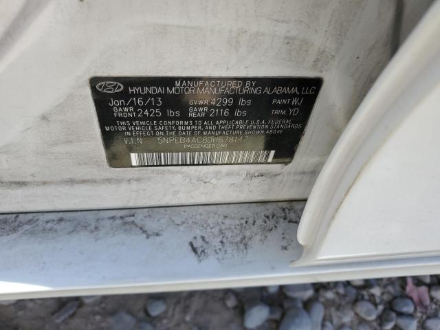 5NPEB4AC8DH678147 - 2013 HYUNDAI SONATA GLS WHITE photo 12