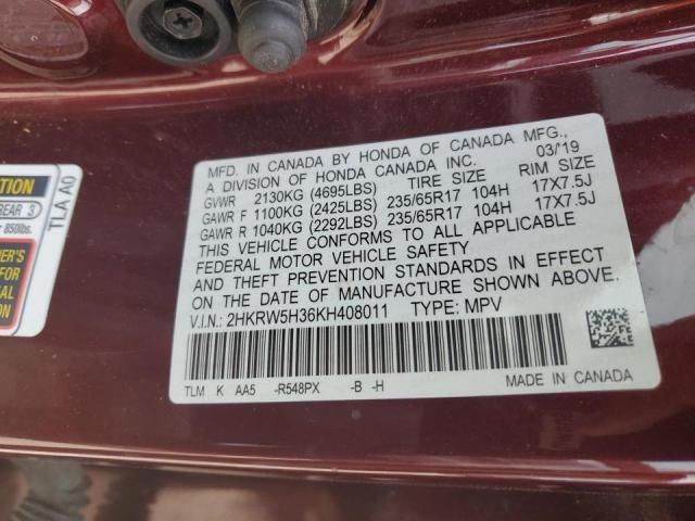 2HKRW5H36KH408011 - 2019 HONDA CR-V LX BURGUNDY photo 13