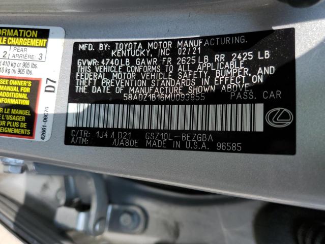 58ADZ1B16MU093855 - 2021 LEXUS ES 350 BASE SILVER photo 12