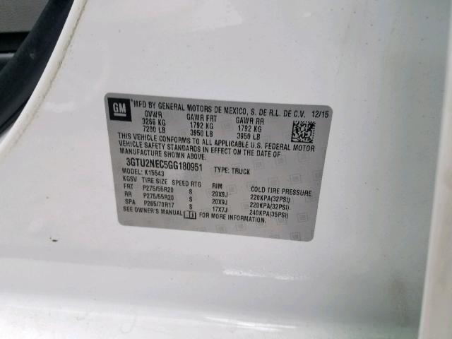 3GTU2NEC5GG180951 - 2016 GMC SIERRA K1500 SLT  photo 10