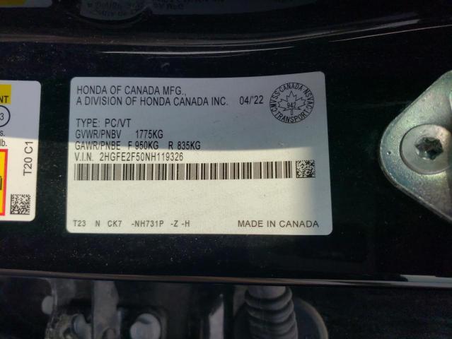 2HGFE2F50NH119326 - 2022 HONDA CIVIC SPORT 黑色 照片 13