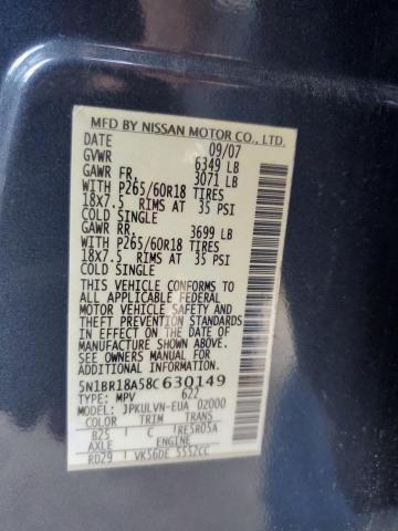 5N1BR18A58C630149 - 2008 NISSAN PATHFINDER LE 蓝色 照片 12