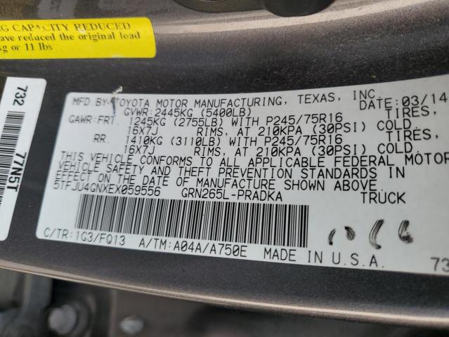 5TFJU4GNXEX059556 - 2014 TOYOTA TACOMA DOUBLE CAB PRERUNNER GRAY photo 12